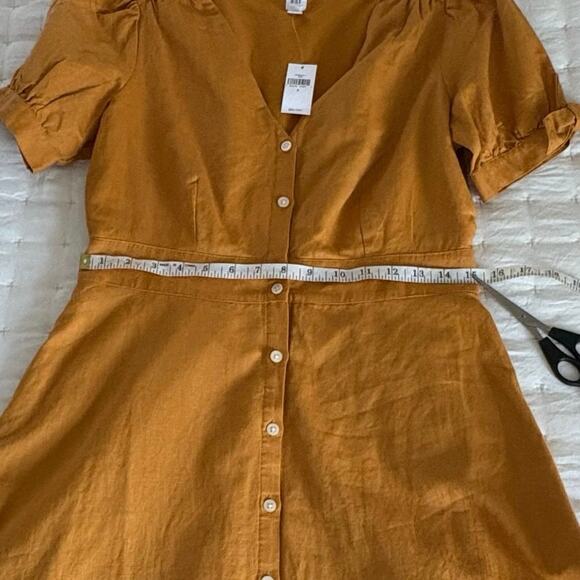 Gap Linen V-Neck Dress Women's S | Desert Sunset Gold, Tie Sleeve | NWT - Picture 13 of 16